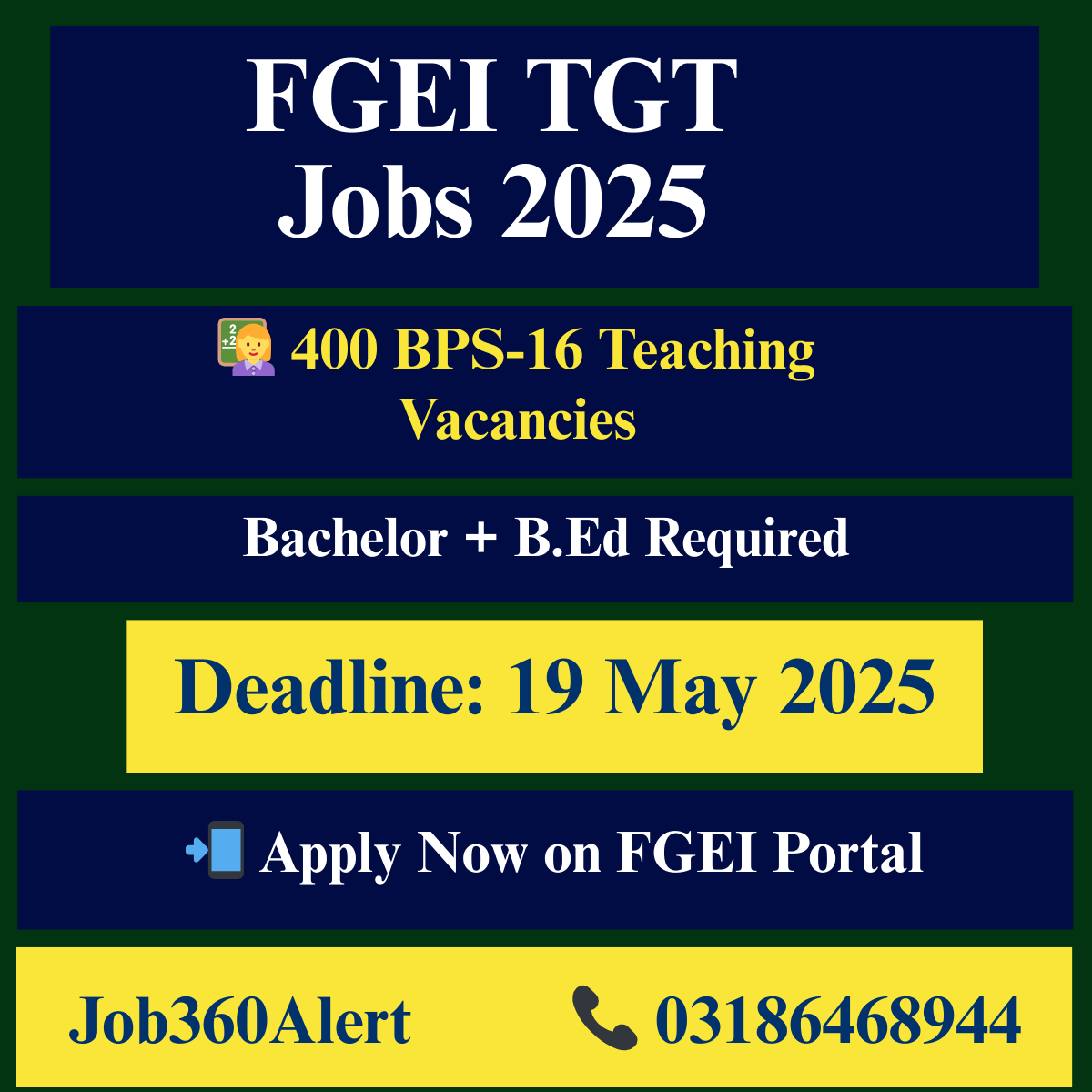 FGEI TGT Jobs 2025 – BPS-16 Teaching Positions for Male & Female Candidates in Pakistan